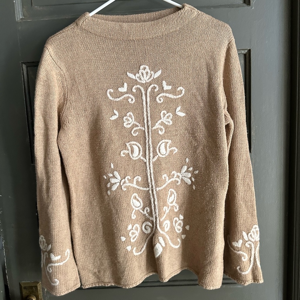 Embroidered Tan Sweater